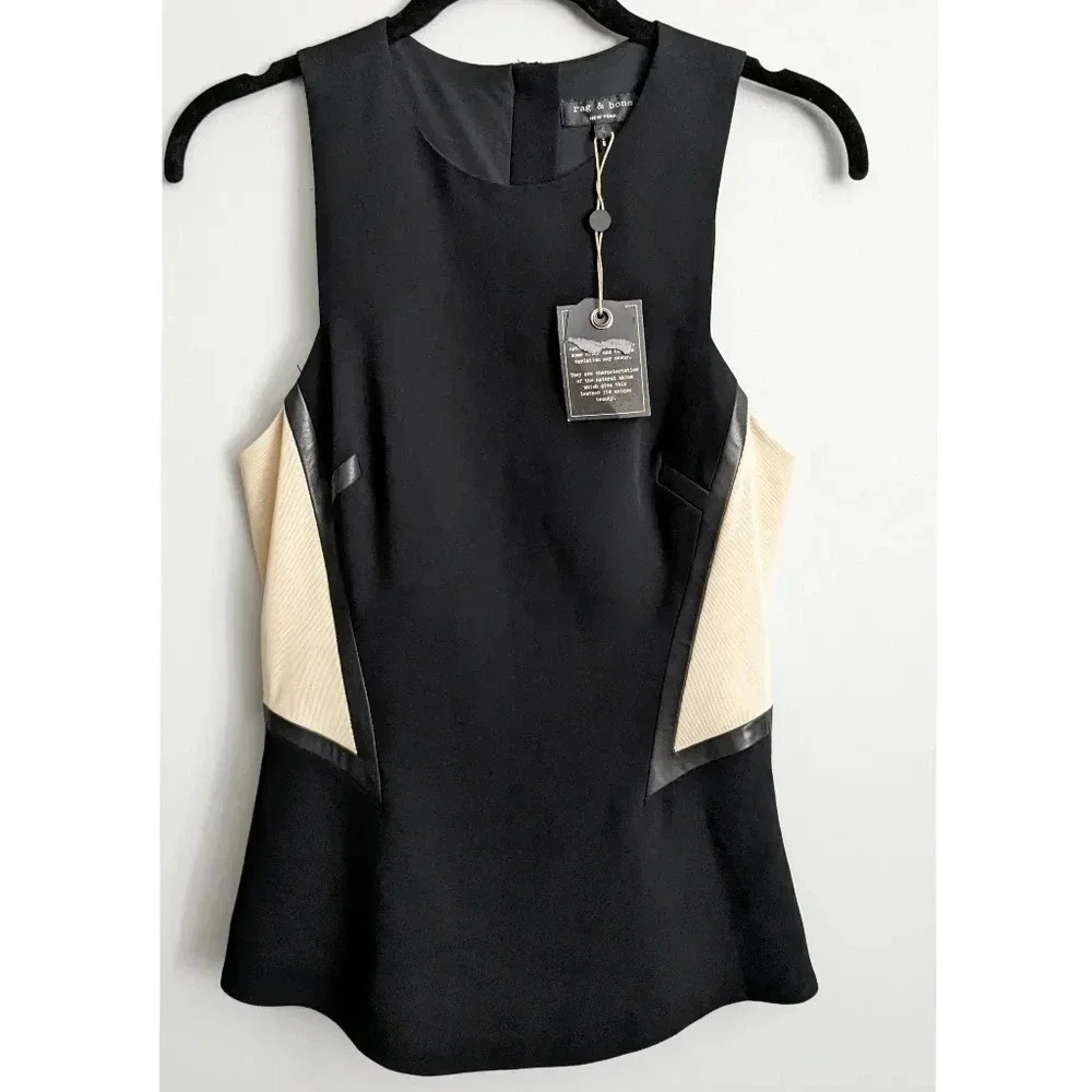 Rag & Bone Two Tone Leather Trim Tank Top